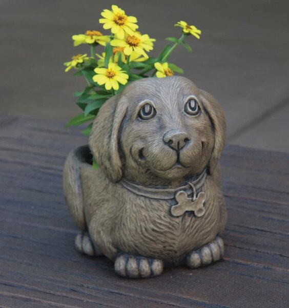 Sculpture Puppy Planter Waffles Dog Statue Vase Urn Memorial Cement